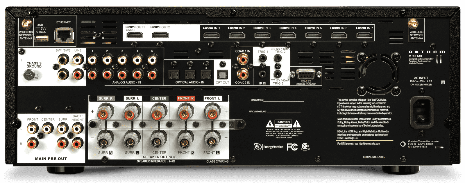 Amplituner Kina Domowego Anthem MRX 540 8K  - tył i złącza